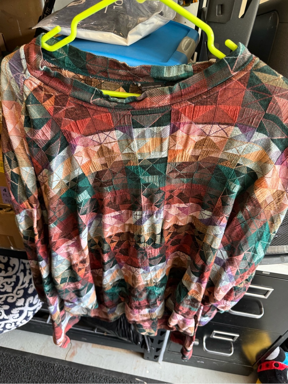 Jhane Barnes Multicolor Geometric Print Long Sleeve Top